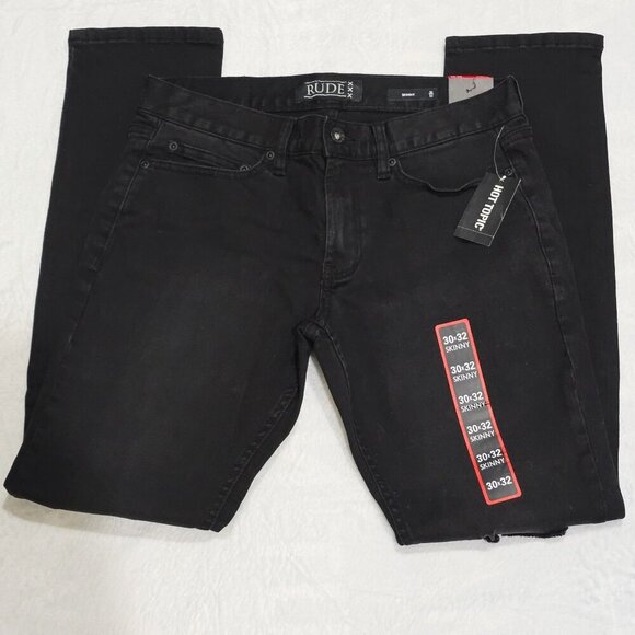 RUDE ✦ Men’s Skinny Jeans ✦ Black Distressed Cotton Denim ✦ 30x32 ✦ NWT - Picture 1 of 9